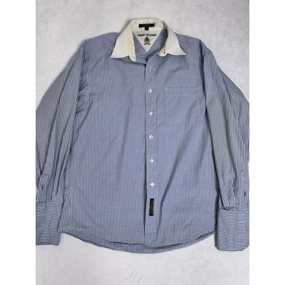 Vintage Tommy Hilfiger Dress Shirt 15.5 Blue White Check Button Down